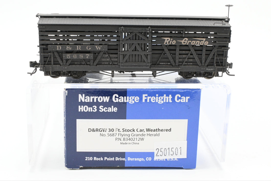 HOn3 Blackstone Models D&RGW - Denver & Rio Grande Western 30' Stock Car Flying Grande No. 5687 Weathered