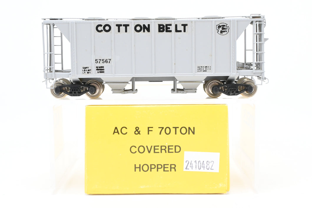 HO Brass Sunset Models or ACF Models SSW- Cotton Belt AC&F 70-Ton Covered Hopper CP Grey w/Cotton Belt #57567 (one side only)