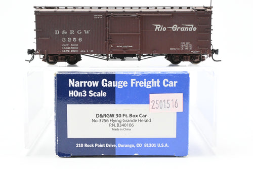 HOn3 Blackstone Models D&RGW - Denver & Rio Grande Western 30' Box Car Flying Grande Herald No. 3256 MISSING BRAKE WHEEL