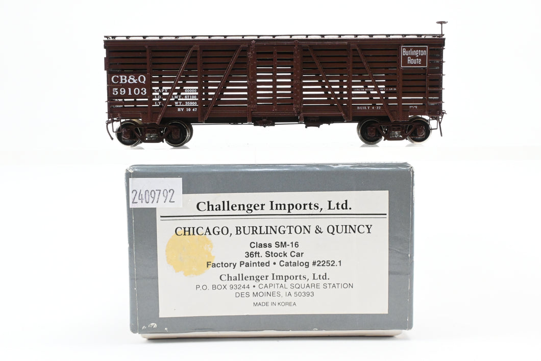 HO Brass CIL - Challenger Imports CB&Q - Burlington Route Class SM-16 36' Stock Car FP No. 59103