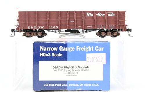 HOn3 Blackstone Models D&RGW - Denver & Rio Grande Western High Side Gondola - Flying Grande Herald No. 1165