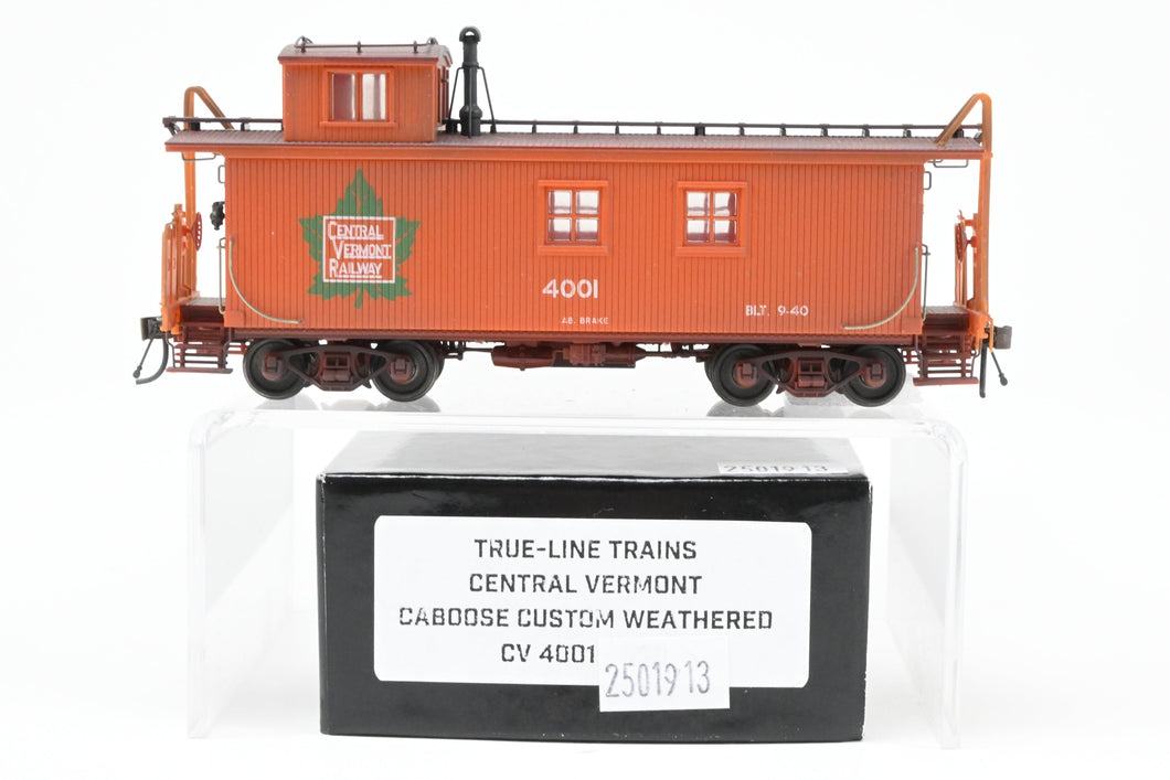 HO TrueLine Trains CV – Central Vermont Wood Offset Cupola Caboose Factory Finished No. 4001 w/ Light Weathering REBOXX