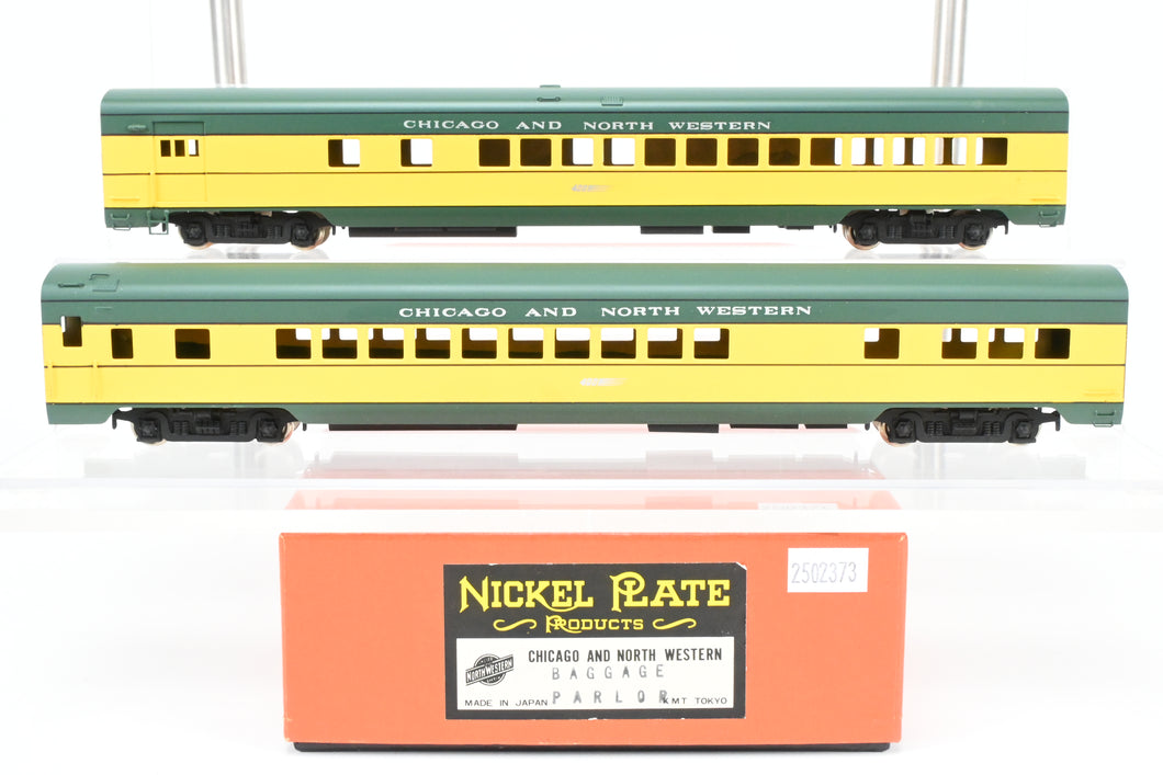 HO Brass NPP - Nickel Plate Products C&NW - Chicago & Northwestern 2-Car Baggage & Parlor Set Factory Painted