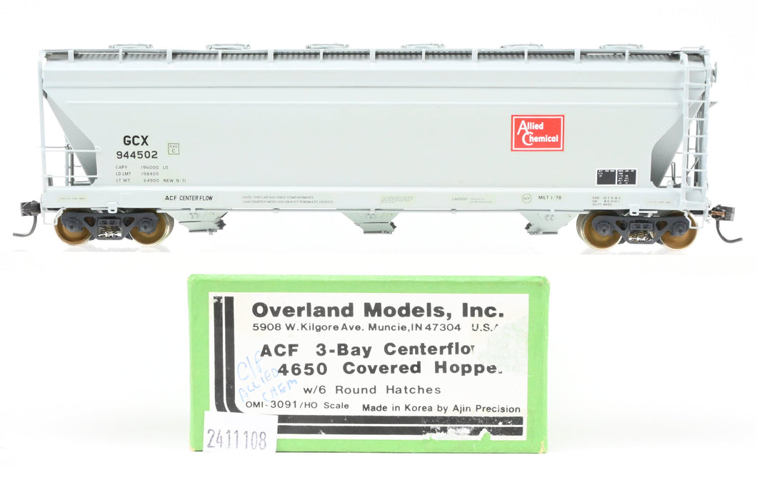 HO Brass OMI - Overland Models, Inc. Various Roads ACF 3-Bay Counterflow 4650 Cubic Feet Covered Hopper w/ 6 Round Hatches CP Allied Chemical #944502