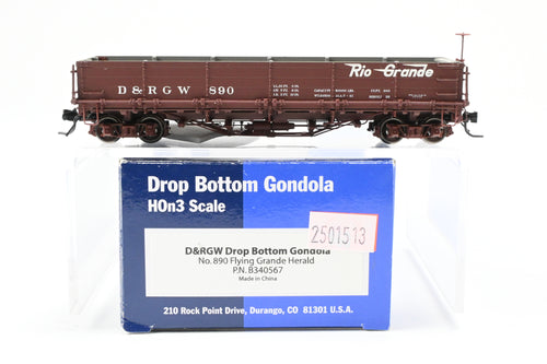 HOn3 Blackstone Models D&RGW - Denver & Rio Grande Western Drop Bottom Gondola – Flying Grande No. 890