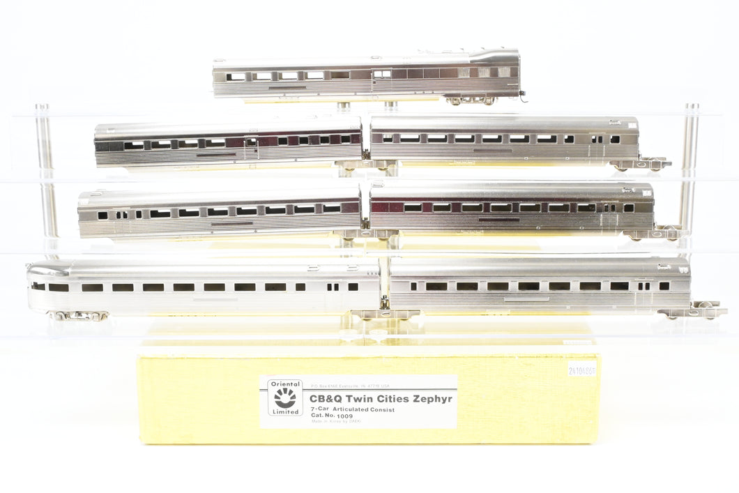 HO Brass CON Oriental Limited CB&Q - Burlington Route Twin Cities Zephyr 7-Car Articulated Consist Set