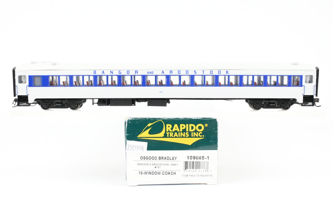 HO Rapido Trains Inc. BAR - Bangor & Aroostock Osgood - Bradley 10 Window Coach No. 151 Passenger Car