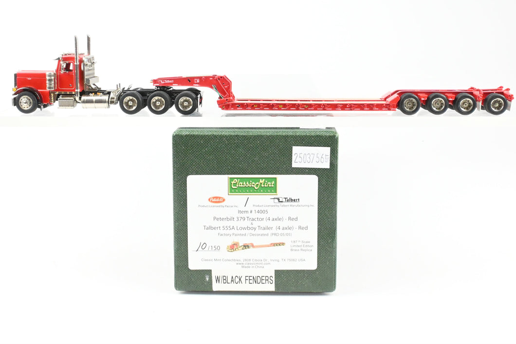 HO Brass CON CMC - Classic Mint Collectibles Peterbilt 379 4-Axle Tractor with Talbert 55SA Low Boy Trailer FP