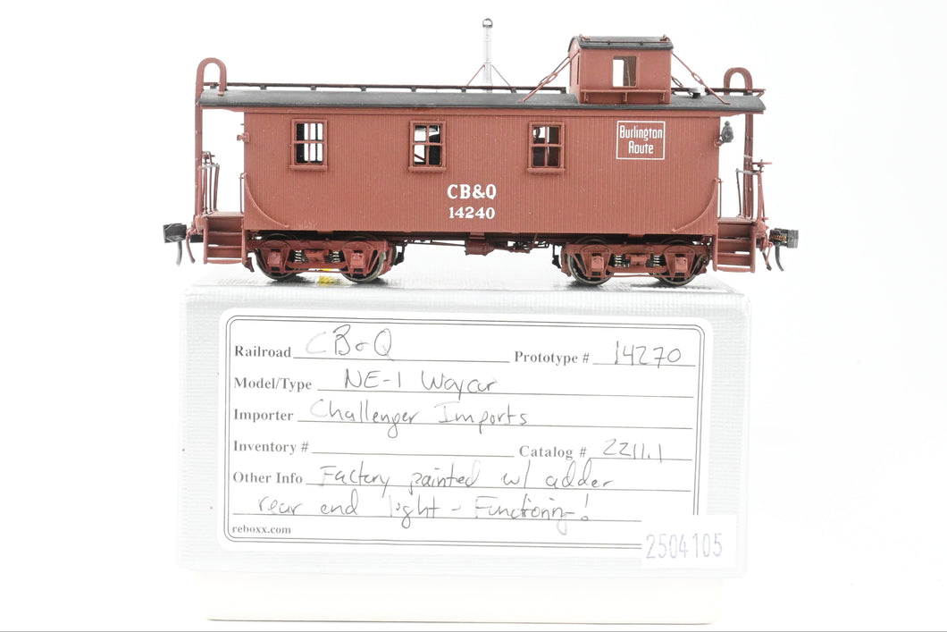 HO Brass CIL - Challenger Imports CB&Q - Burlington Route Wood Waycar 28 ft. Class NE-1 FP No. 14240 w/ Added Marker Light REBOXX