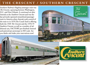 HO Brass TCY - The Coach Yard SOU - Southern Railway 1949 and 1970-79 "The Crescent" & "Southern Crescent" Trains