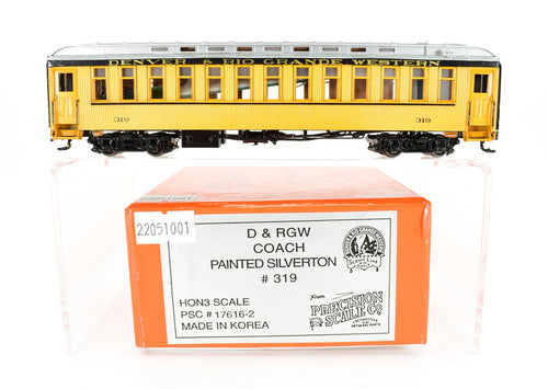 HOn3 Brass PSC - Precision Scale Co. D&RGW - Denver & Rio Grande Western Coach Painted Silverton #319