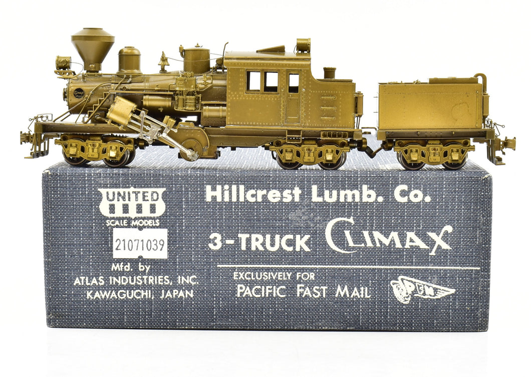 HO Brass PFM - United Hillcrest Lumber Co. 3-Truck Logging Climax Geared Locomotive 1980 Run