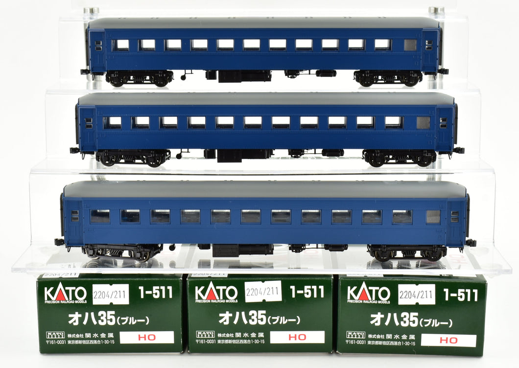 J Scale CON Kato JNR - Japanese National Railways OHA-35 Set of 3 Passenger Cars FP Blue