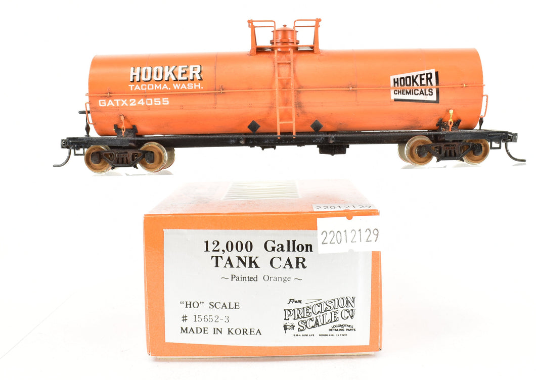 HO Brass PSC - Precision Scale Co. 12,000 Gallon Tank Car FP Orange Hooker Chemicals Weathered