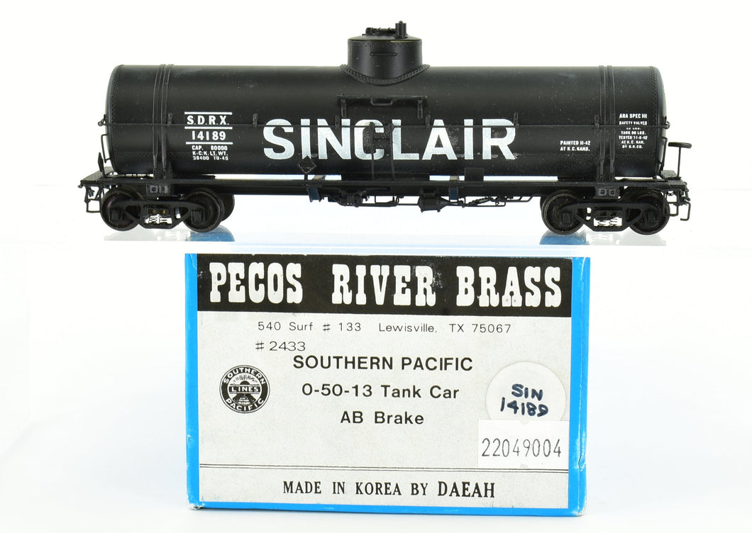 HO Brass Pecos River Brass SP - Southern Pacific 0-50-13 Tank Car Pro-Painted as S.D.R.X  Sinclair Oil Company