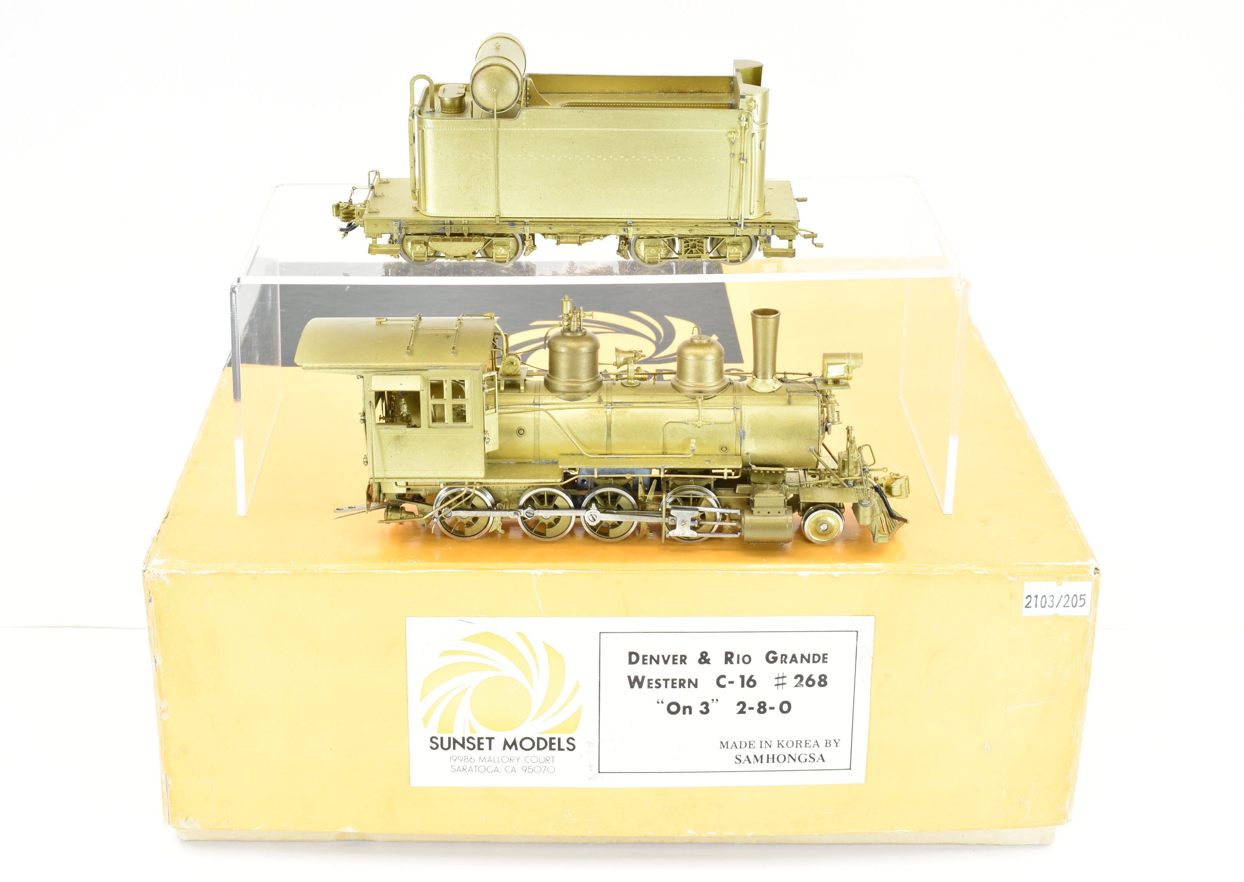 On3 Brass Sunset Models D&RGW - Denver & Rio Grande Western C-16 #268 2-8-0  AS-IS