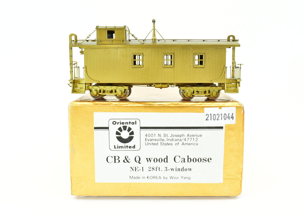 HO Brass Oriental Limited CB&Q - Burlington Route NE-1 - Wood Caboose - 28ft' - 3-Window Version