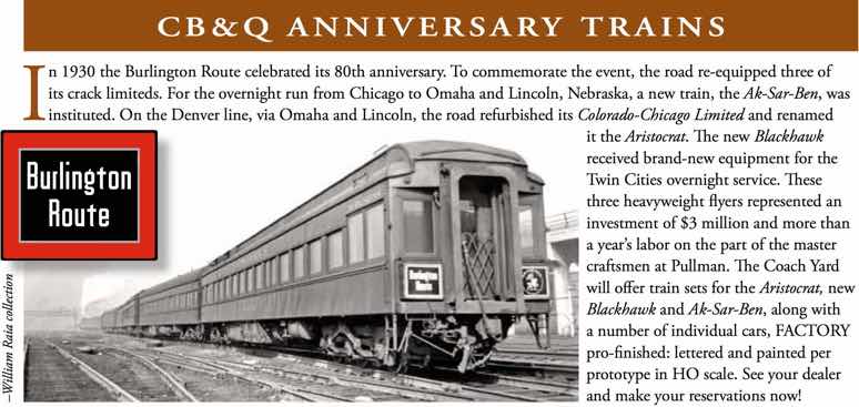 HO Brass TCY - The Coach Yard CB&Q - Burlington Route Anniversary Trains Passenger Cars